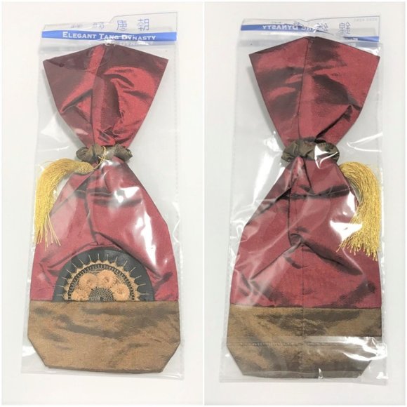 Brand NEW Chinese Style Wine Gift Bag with Tassel Lot of 3 Red/Green/Brown - Picture 3 of 4